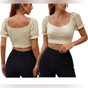 SHEIN Crop Tee Puff Sleeve Ruched Textured Size 6 Medium